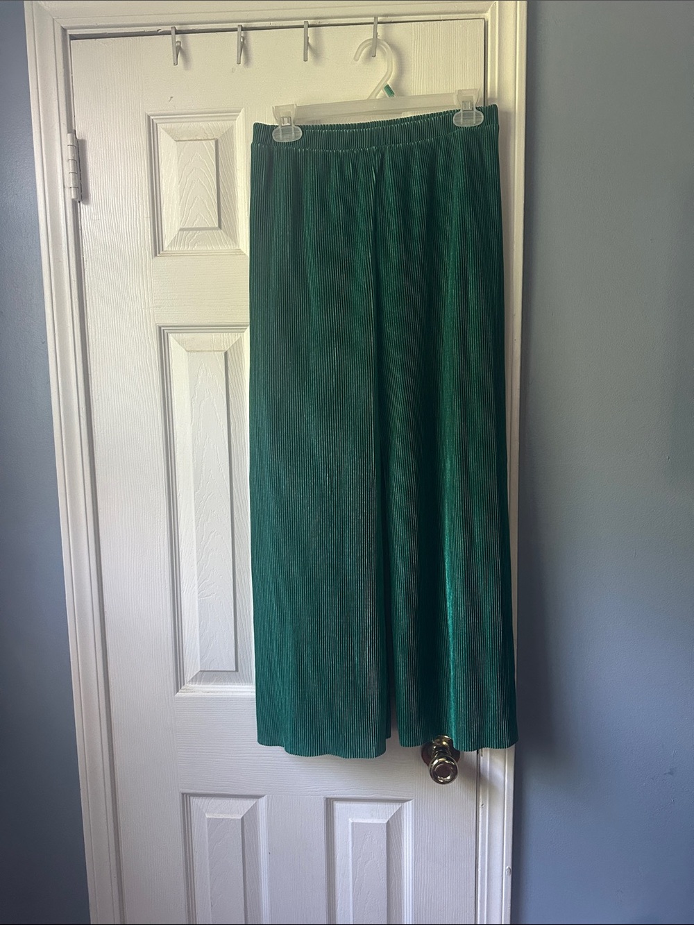 Ro & De Shimmery Teal Pleated Wide-Leg Pants